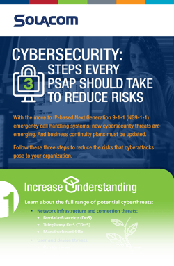 Cybersecurity 3 Steps Every PSAP Should Take to Reduce Risks, a Solacom infographic